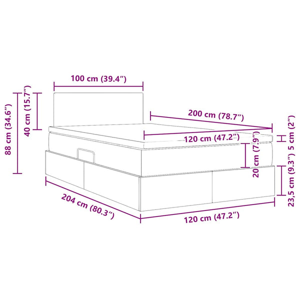 vidaXL Lit avec rangement et LED gris clair 120 x 200 cm velours