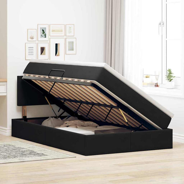 Schwarzes Samt Bett mit Stauraum und LED 120x200