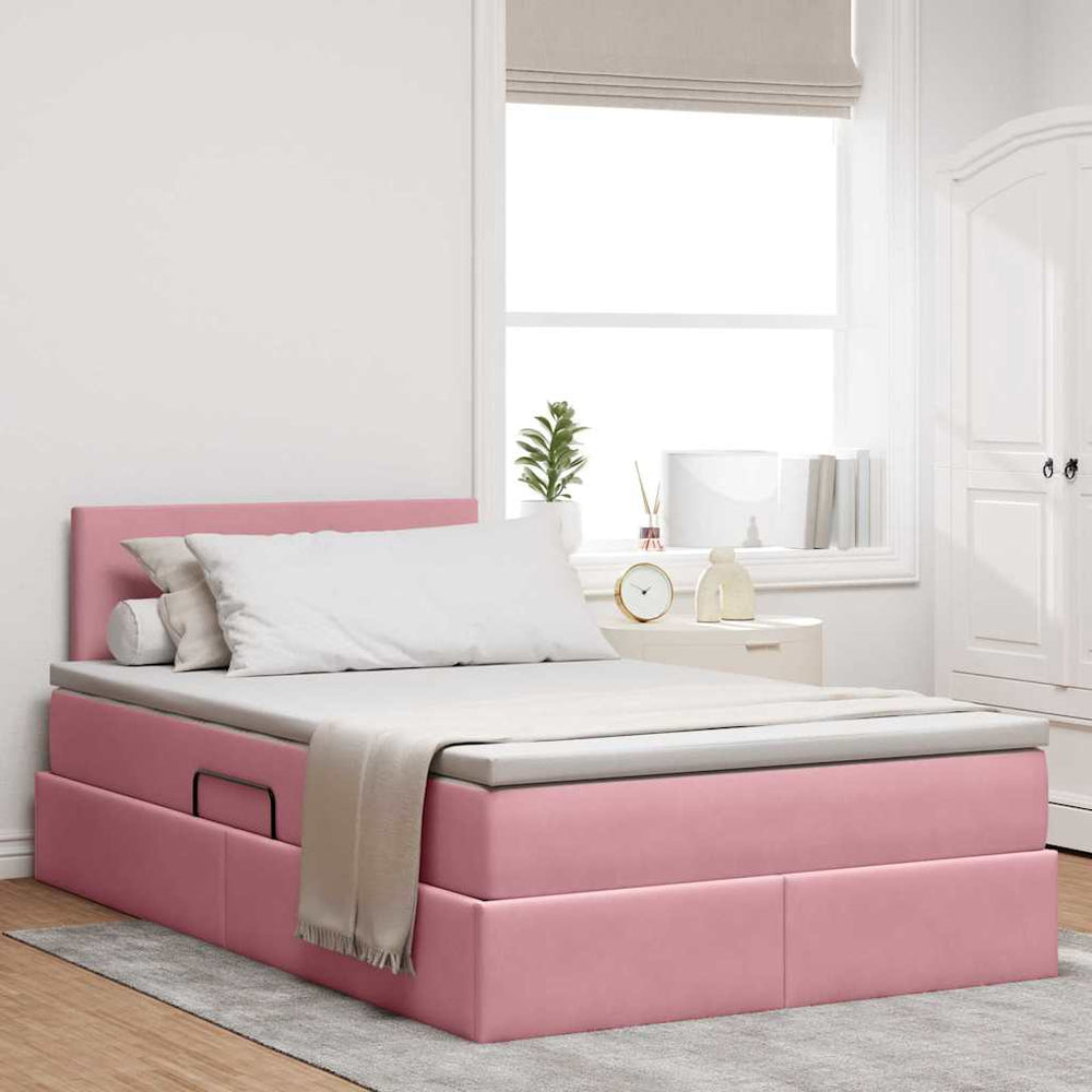 Bett mit Stauraum, LED & Matratze Rosa Samt 120x200