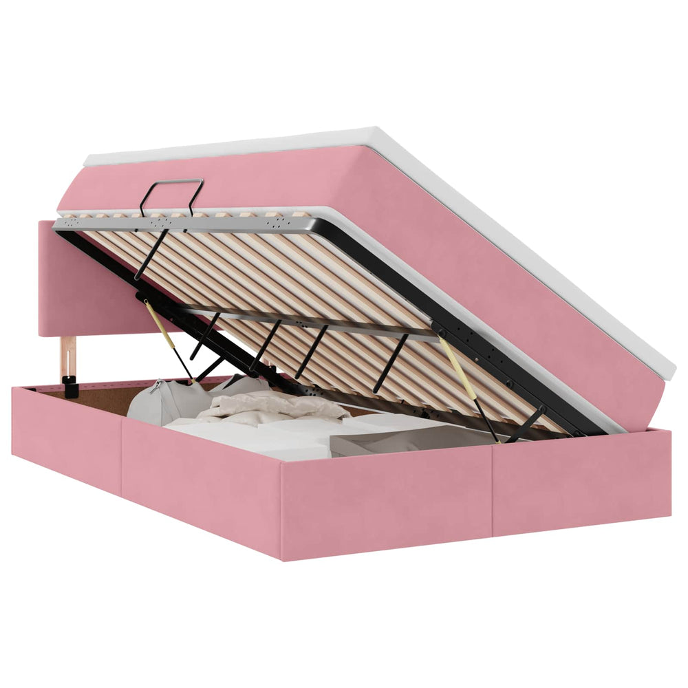 Bett mit Stauraum, LED & Matratze Rosa Samt 120x200