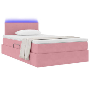 Bett mit Stauraum, LED & Matratze Rosa Samt 120x200