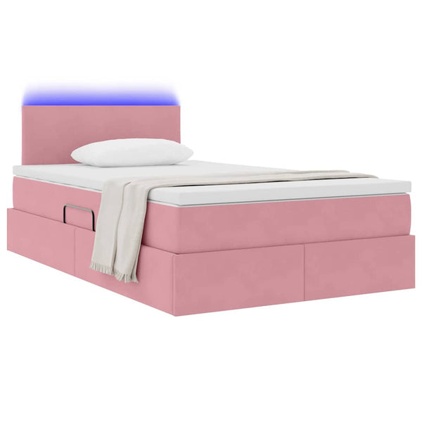 Bett mit Stauraum, LED & Matratze Rosa Samt 120x200