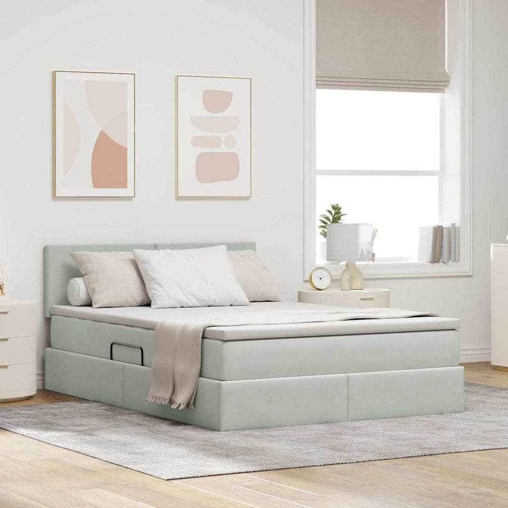 Bett mit Stauraum LED Hellgrau 140x190 cm