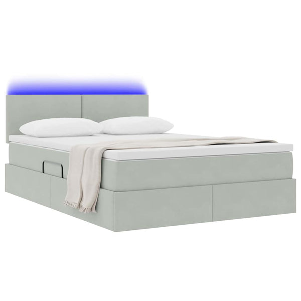 vidaXL Lit de rangement avec LED Gris clair 140 x 190 cm Velours