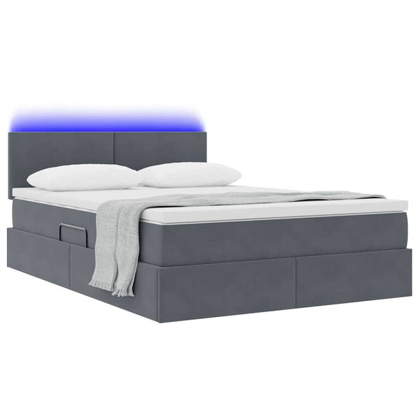 Bett mit Stauraum LED Dunkelgrau Samt 140x190