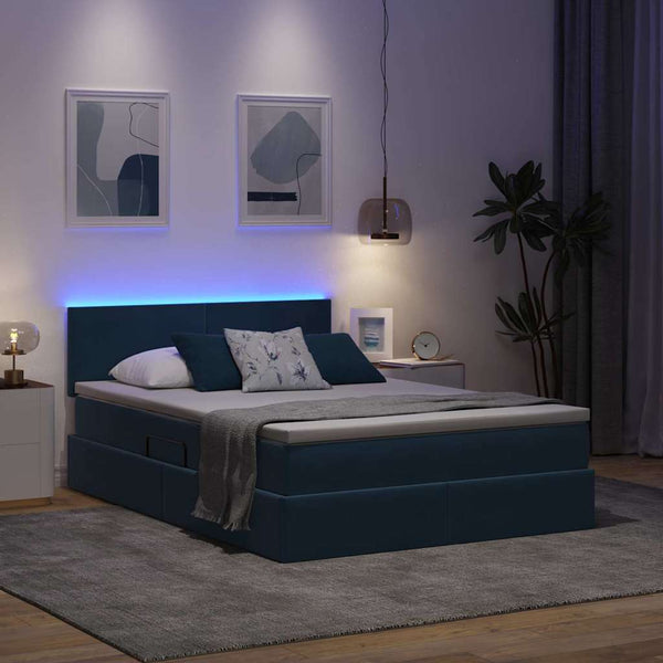 Bett mit Stauraum und LED Dunkelblau 140x190 cm