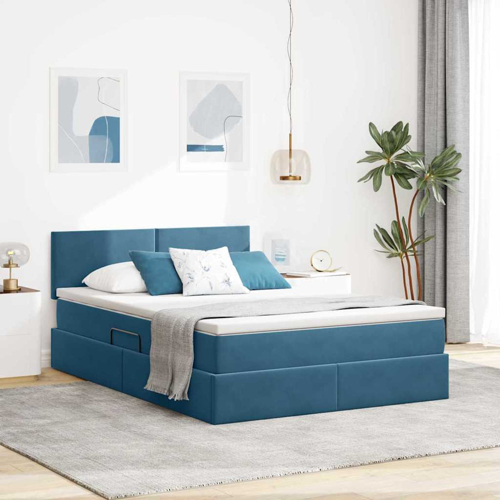 Bett mit Stauraum und LED Dunkelblau 140x190 cm