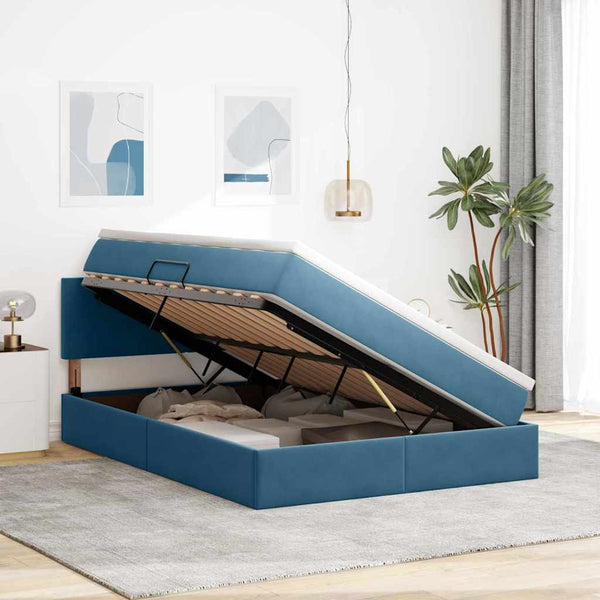 Bett mit Stauraum und LED Dunkelblau 140x190 cm