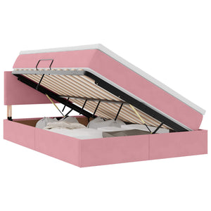 Bett mit Stauraum, LED & Matratze Rosa Samt 140x190