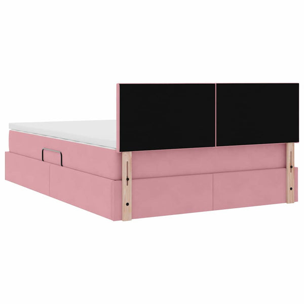 Bett mit Stauraum, LED & Matratze Rosa Samt 140x190