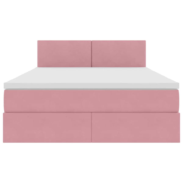 Bett mit Stauraum, LED & Matratze Rosa Samt 140x190
