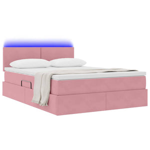 Bett mit Stauraum, LED & Matratze Rosa Samt 140x190