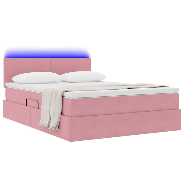 Bett mit Stauraum, LED & Matratze Rosa Samt 140x190