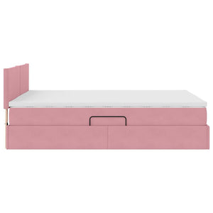 Bett mit Stauraum, LED & Matratze Rosa Samt 140x190