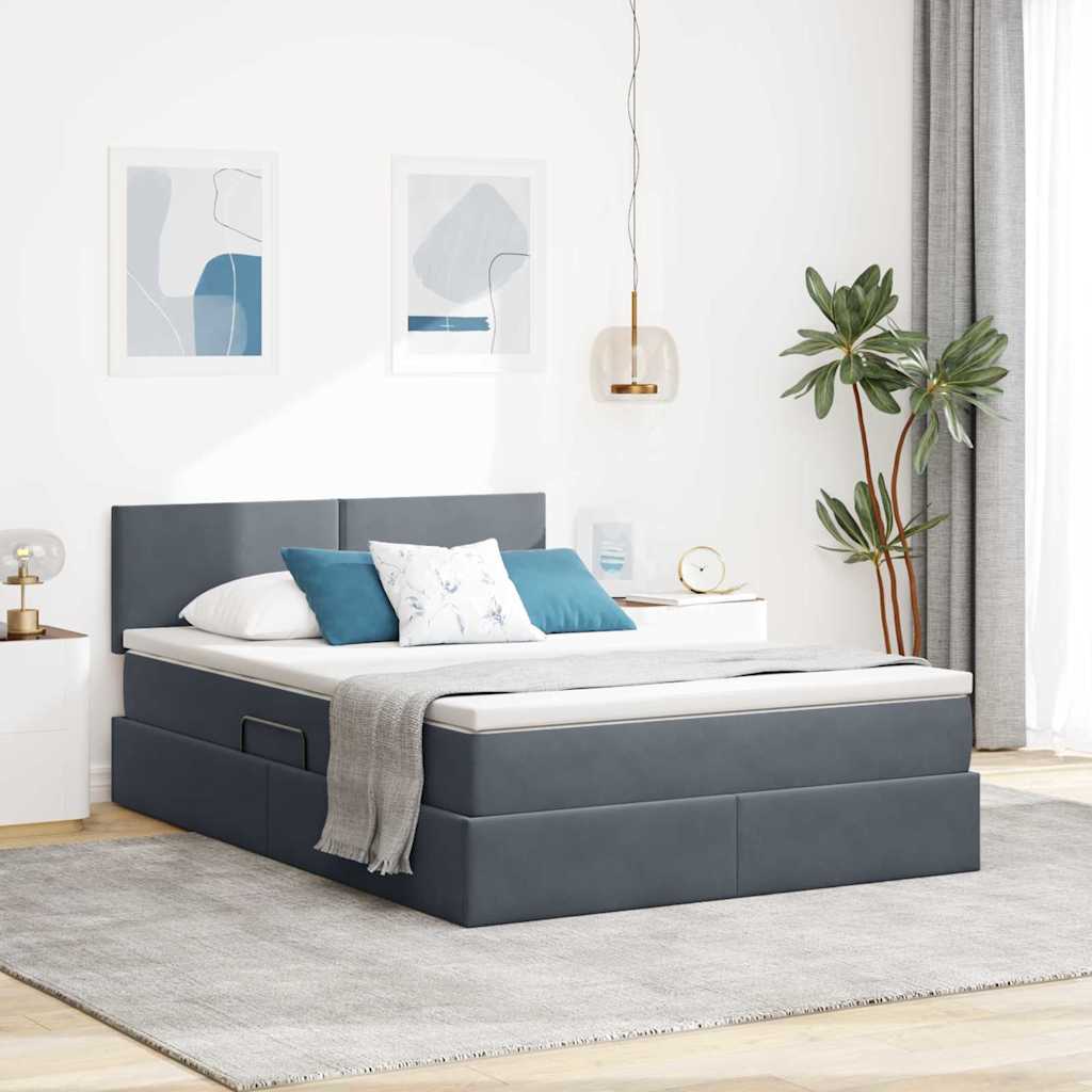 Bett mit Stauraum LED Dunkelgrau Samt 140x200 cm