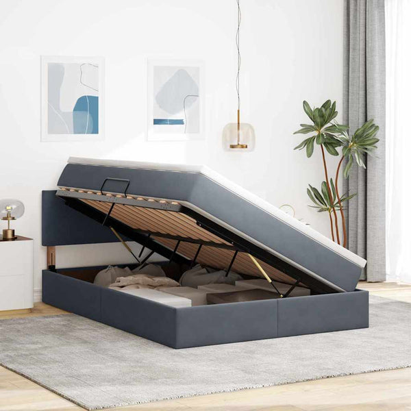 Bett mit Stauraum LED Dunkelgrau Samt 140x200 cm