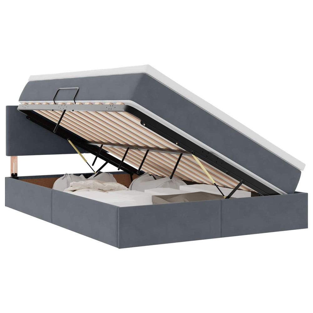 Bett mit Stauraum LED Dunkelgrau Samt 140x200 cm