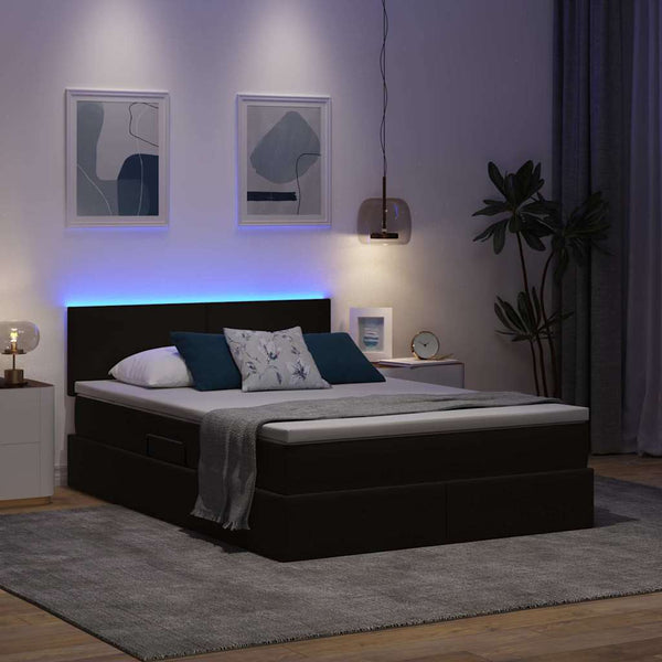 Bett mit Stauraum LED Schwarz Samt 140x200