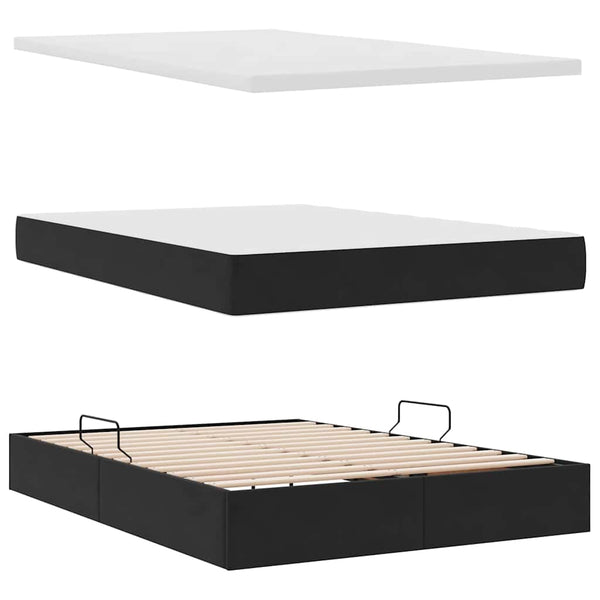 Bett mit Stauraum LED Schwarz Samt 140x200