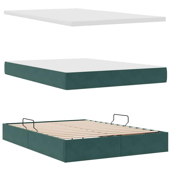 vidaXL Lit avec rangement et LED vert foncé 140 x 200 cm Velours
