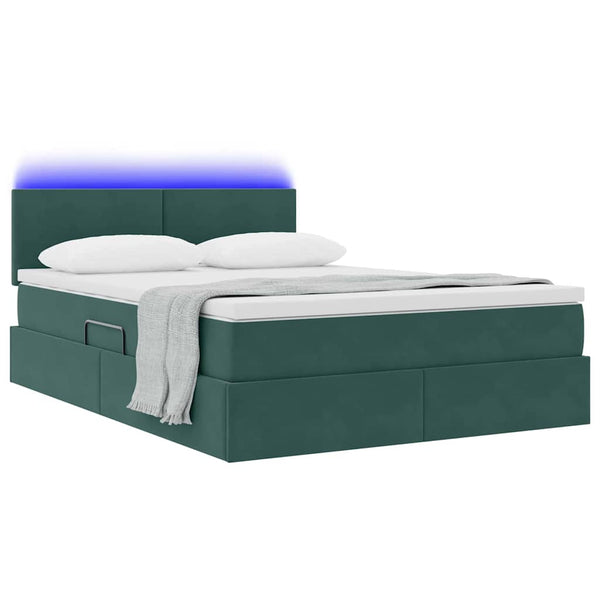vidaXL Lit avec rangement et LED vert foncé 140 x 200 cm Velours