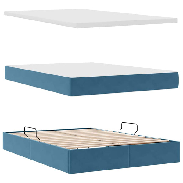 Bett mit Stauraum LED Dunkelblau 140x200 cm Samt