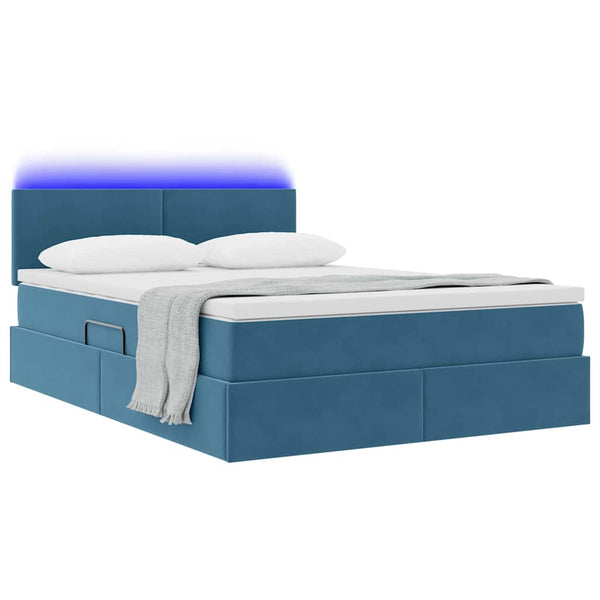 Bett mit Stauraum LED Dunkelblau 140x200 cm Samt