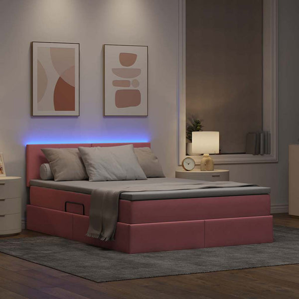 Bett mit Stauraum LED Rosa Samt 140x200 cm