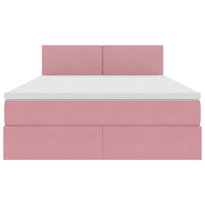 Bett mit Stauraum LED Rosa Samt 140x200 cm