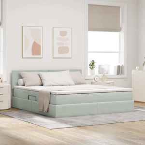 Bett mit Stauraum LED Hellgrau Samt 160x200 cm