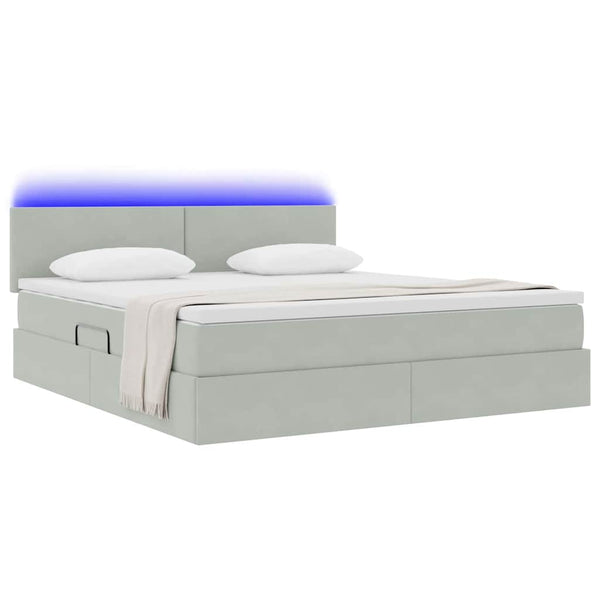 Bett mit Stauraum LED Hellgrau Samt 160x200 cm