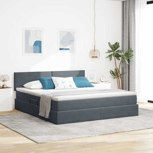 Bett mit Stauraum LED Dunkelgrau Samt 160x200
