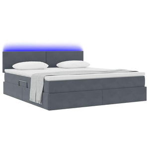 Bett mit Stauraum LED Dunkelgrau Samt 160x200