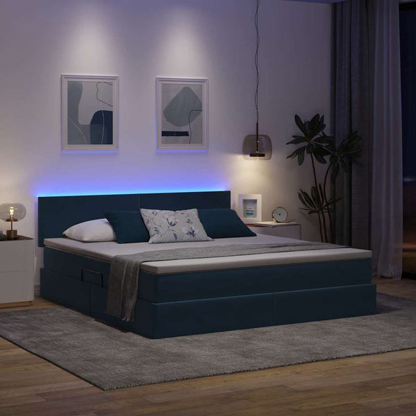 Bett mit Stauraum & LED Dunkelblau Samt 160x200