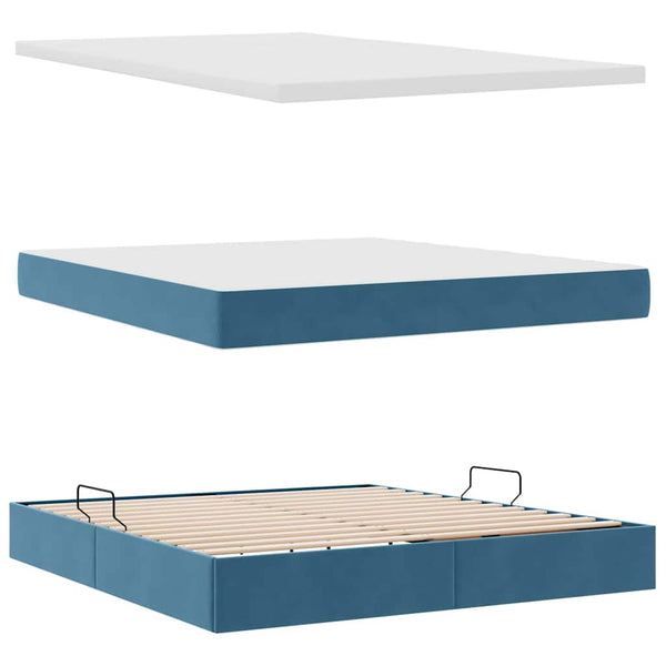 Bett mit Stauraum & LED Dunkelblau Samt 160x200
