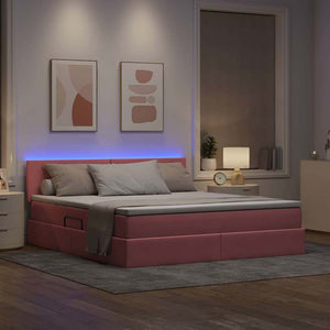 Rosa Samt Bett 160x200 mit Stauraum & LED