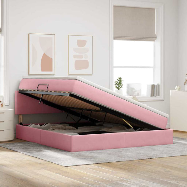 Rosa Samt Bett 160x200 mit Stauraum & LED