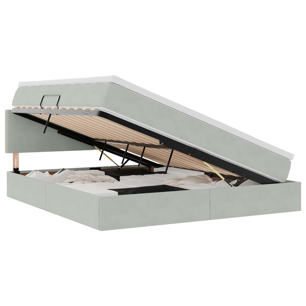 Bett mit Stauraum LED Hellgrau Samt 180x200
