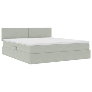 Bett mit Stauraum LED Hellgrau Samt 180x200