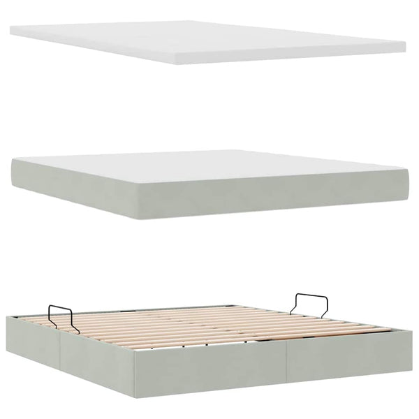 Bett mit Stauraum LED Hellgrau Samt 180x200