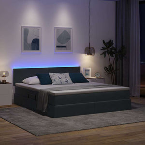 Bett mit Stauraum LED Dunkelgrau Samt 180x200