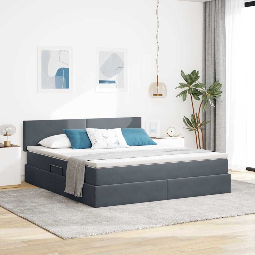 Bett mit Stauraum LED Dunkelgrau Samt 180x200