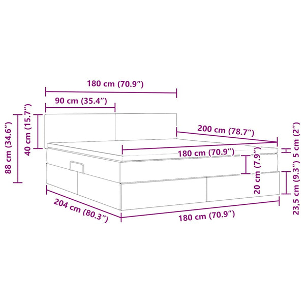 Bett mit Stauraum LED Dunkelgrau Samt 180x200