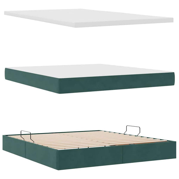 Bett mit Stauraum LED Dunkelgrün Samt 180x200 cm
