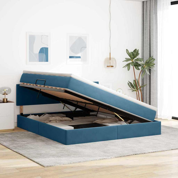 Bett mit Stauraum LED Dunkelblau 180x200 cm