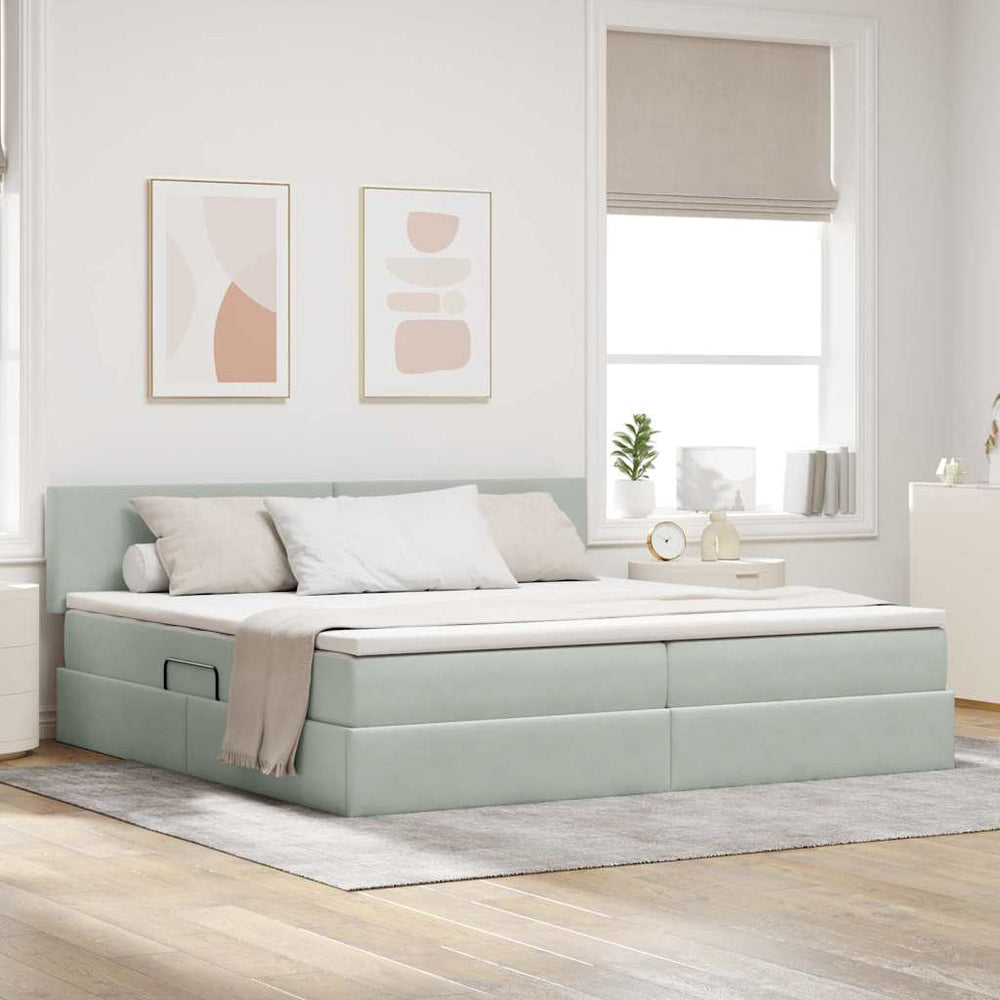 Bett mit Stauraum LED Hellgrau Samt 200x200 cm