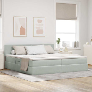 vidaXL Lit avec rangement et LED gris clair 200 x 200 cm velours