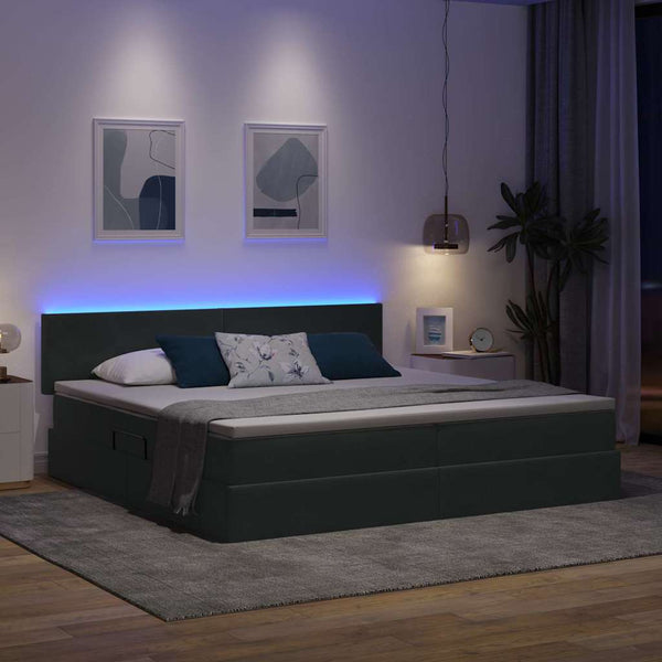 Bett mit Stauraum LED Dunkelgrau Samt 200x200