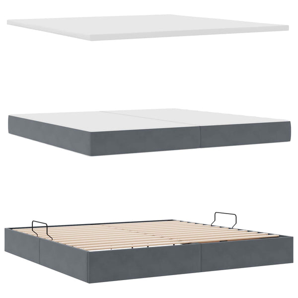 Bett mit Stauraum LED Dunkelgrau Samt 200x200