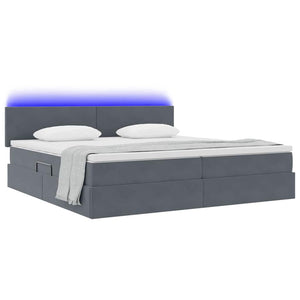 Bett mit Stauraum LED Dunkelgrau Samt 200x200